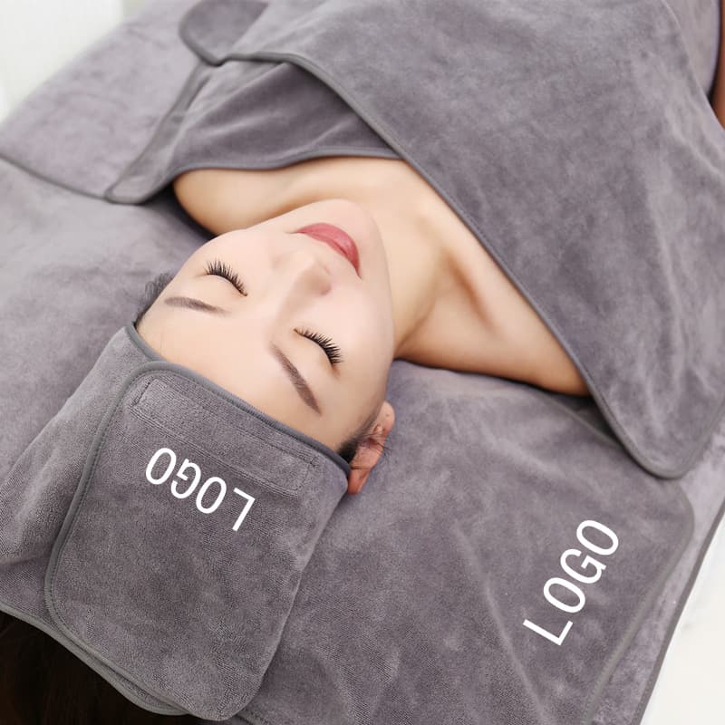 Thickened Beauty Salon Towel Set with Logo, Microfiber Skin Management Bed Sheet, Bath Towel, Head Wrap, and Bathrobe