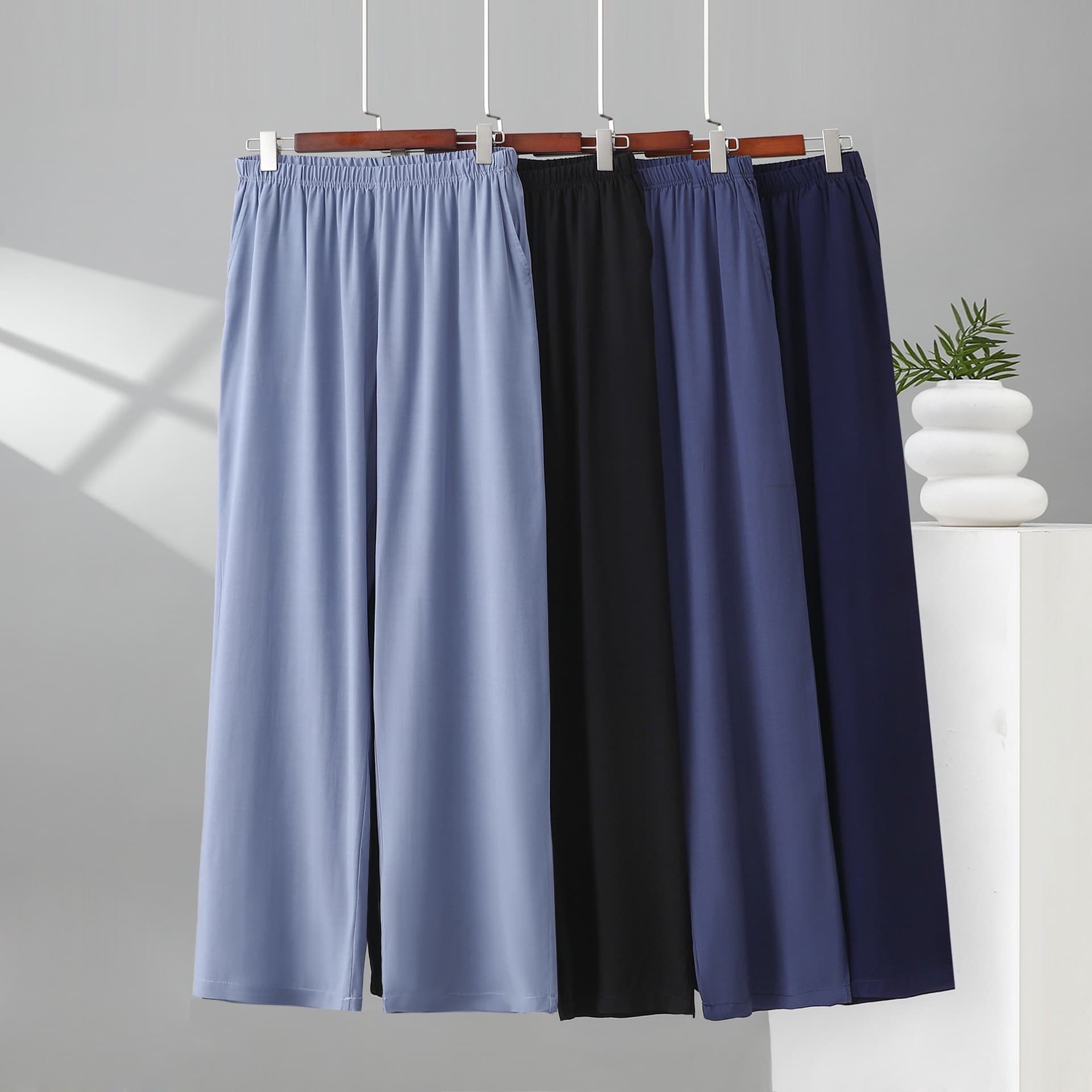 New Summer Cotton Men's Trousers, Loose Casual Versatile Style with Pockets, Elastic Waist, Thin Design