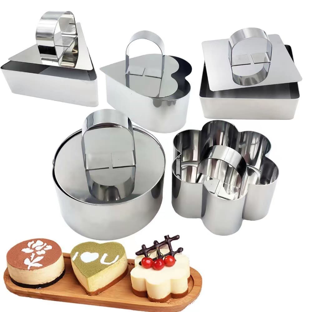 Stainless Steel Cake Mold Round Cake Ring Mousse Ring Cake Rice Ball DIY Baking Tool with Pusher Mold