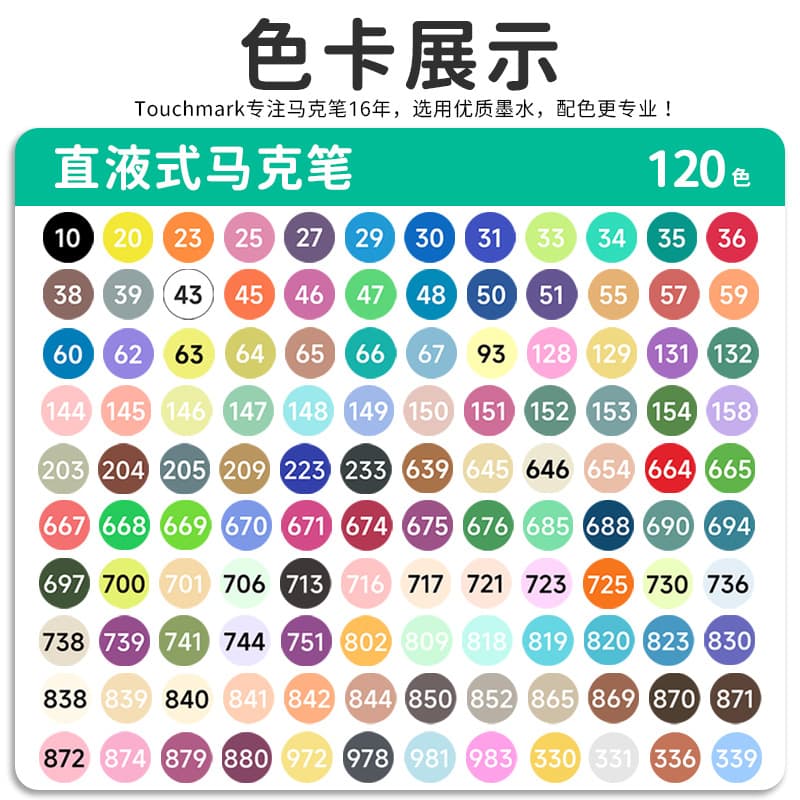 Liquid-filled soft-tip acrylic marker, single pen, 120 colors, non-bleeding, Touch mark soft-tip acrylic marker