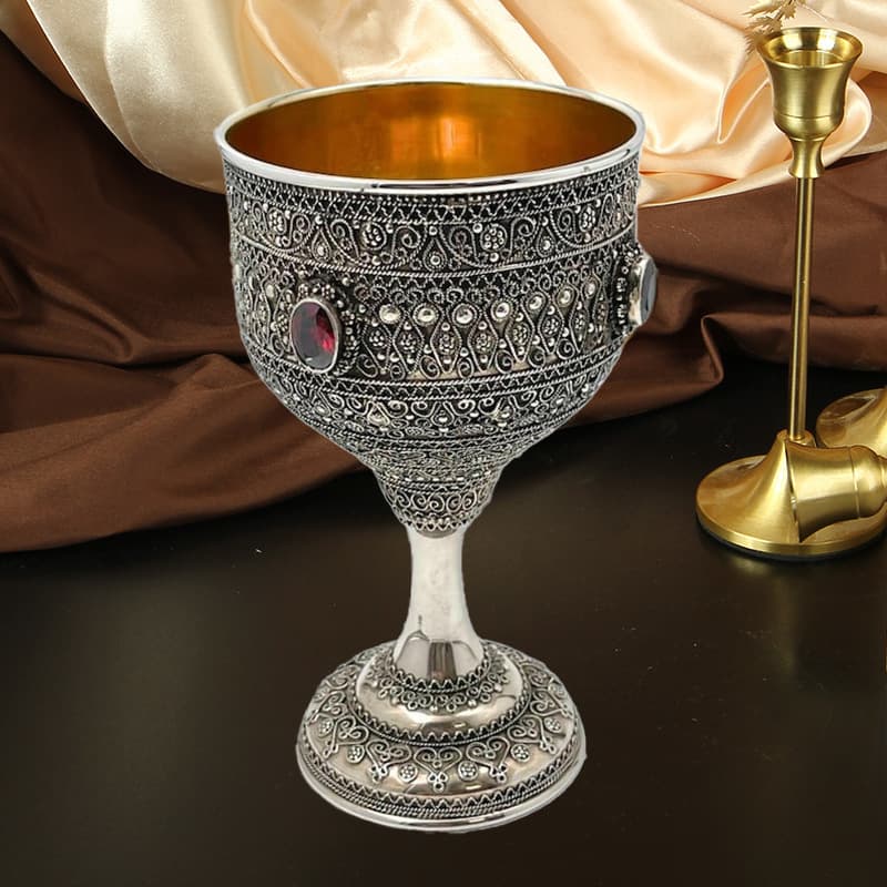 Kiddush Cup with Yemeni Filigree Art Kiddush Cup Inlaid with Garnet Gemstones Kiddush Cup for Weddings and Occasions
