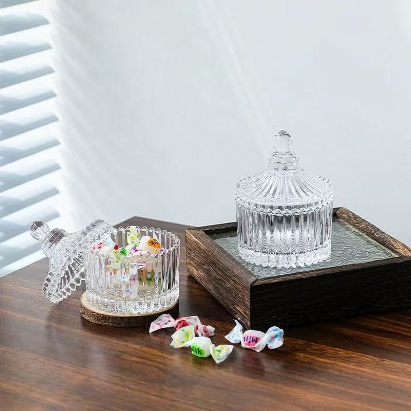 Vertical Striped Yurt-Shaped Sealed Jar Glass Storage Container Candle Cup Transparent Glass Storage Jar Candy Jar