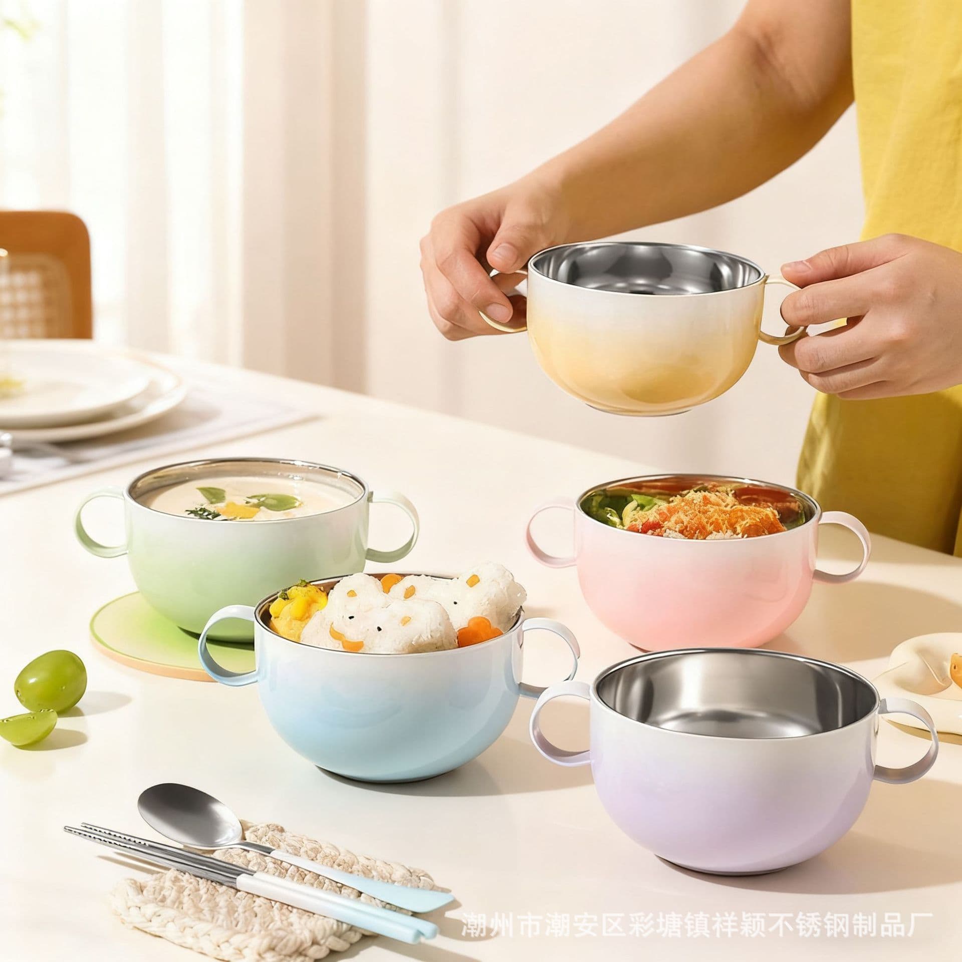 304 stainless steel bowl food grade gradient color binaural bowl household color children's bowl anti-scald food bowl eating bowl