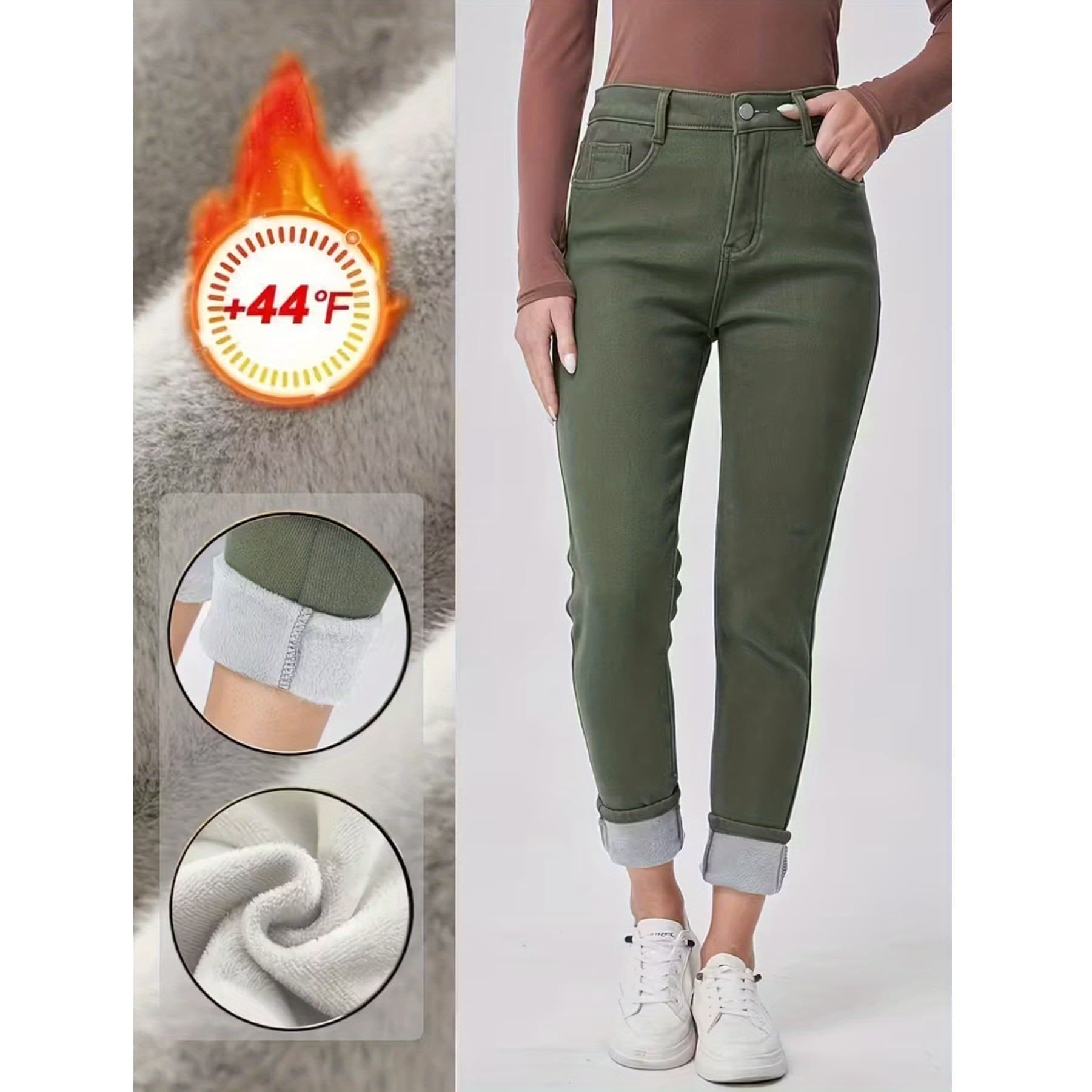 Fleece-Lined Color Bull Winter New Arrival Stretchy Casual Jeans, Fleece-Lined Relaxed Simple Jeans