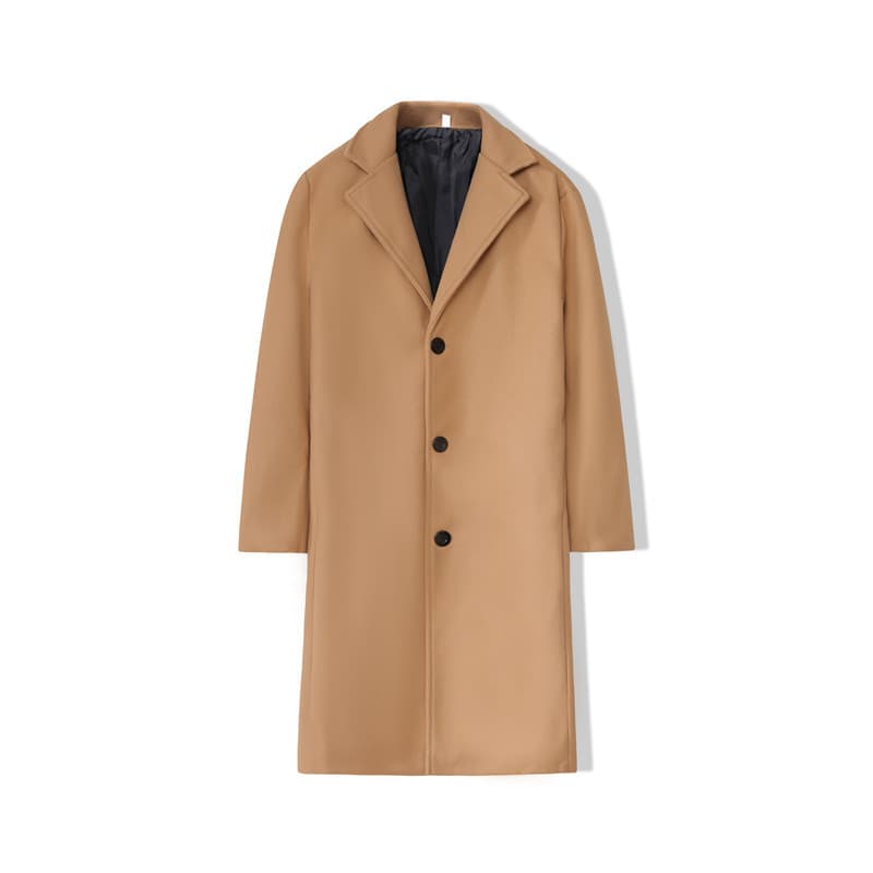 2024 Cross-Border Spring/Autumn New Men's Wool Coat Extended Solid Color Thickened Coat Men's Trench Coat Jacket