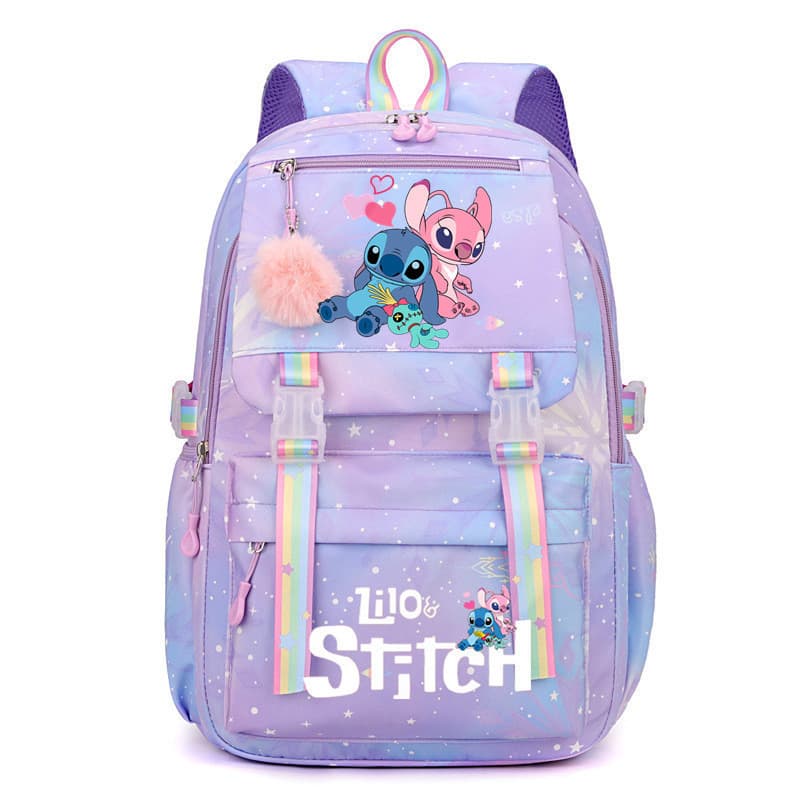 Lilo & Stitch Student Schoolbag Large Capacity Backpack Rainbow Print Cartoon Outdoor Backpack