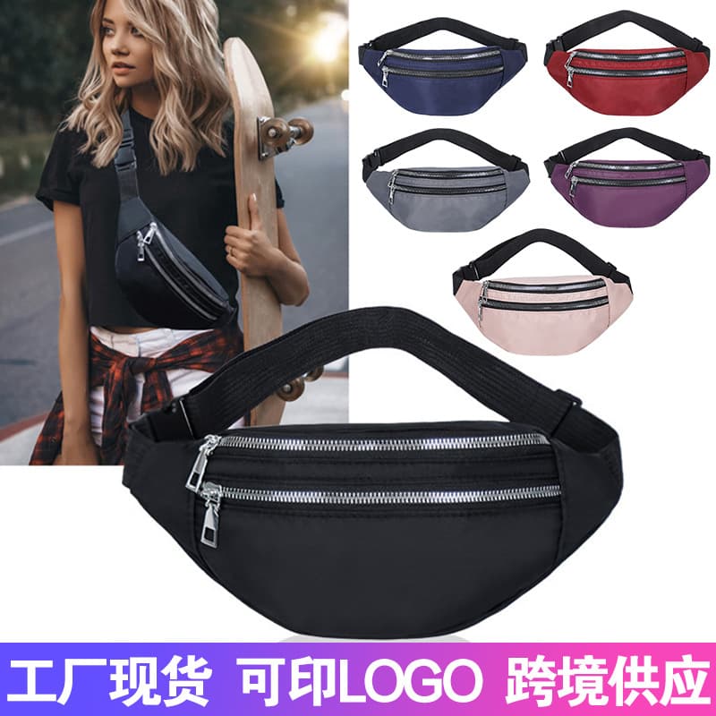 2025 New Composite Fabric Double Zipper Sports Waist Bag, Water-Repellent Phone Bag, Korean Style, Fashionable, Large Capacity Chest Bag