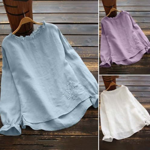 Fashion Embroidered Blouse for Women Fall 2022 Casual Round Neck Long Sleeve Ruffle Shirt Women's Top