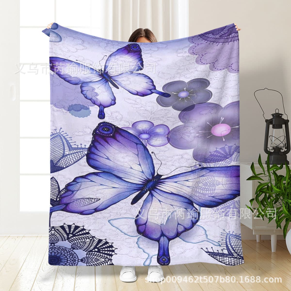 Cross-border Flannel Blanket with Romantic Purple Butterfly Pattern, Holiday Gift Nap Blanket, Digital Print Blanket Wholesale