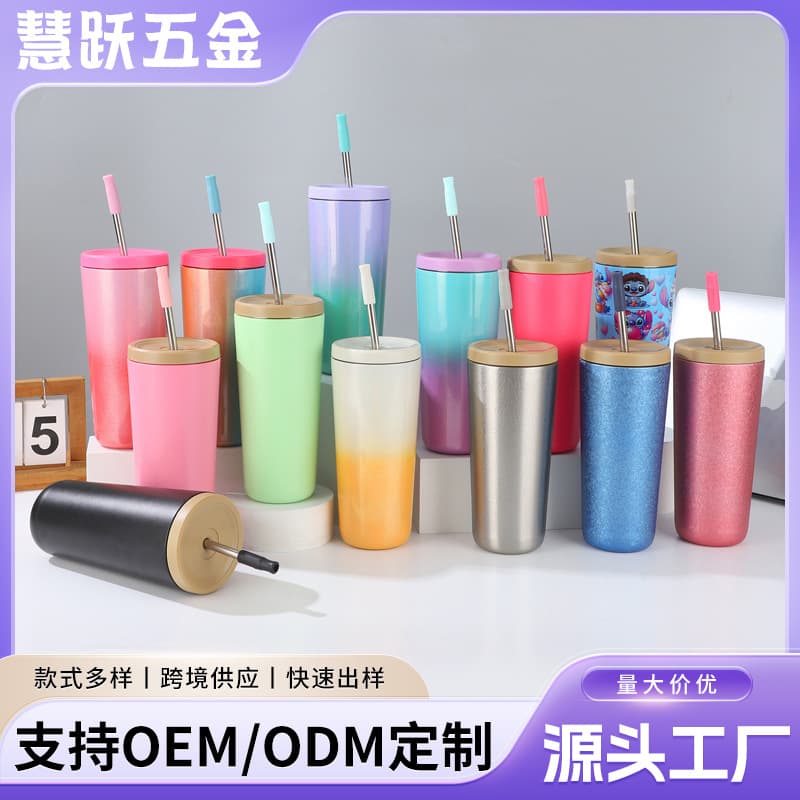 Cross-border 304 Stainless Steel Insulated Cup Double-layer Vacuum Portable Car Cup High-appearance Straw Large Capacity Water Cup