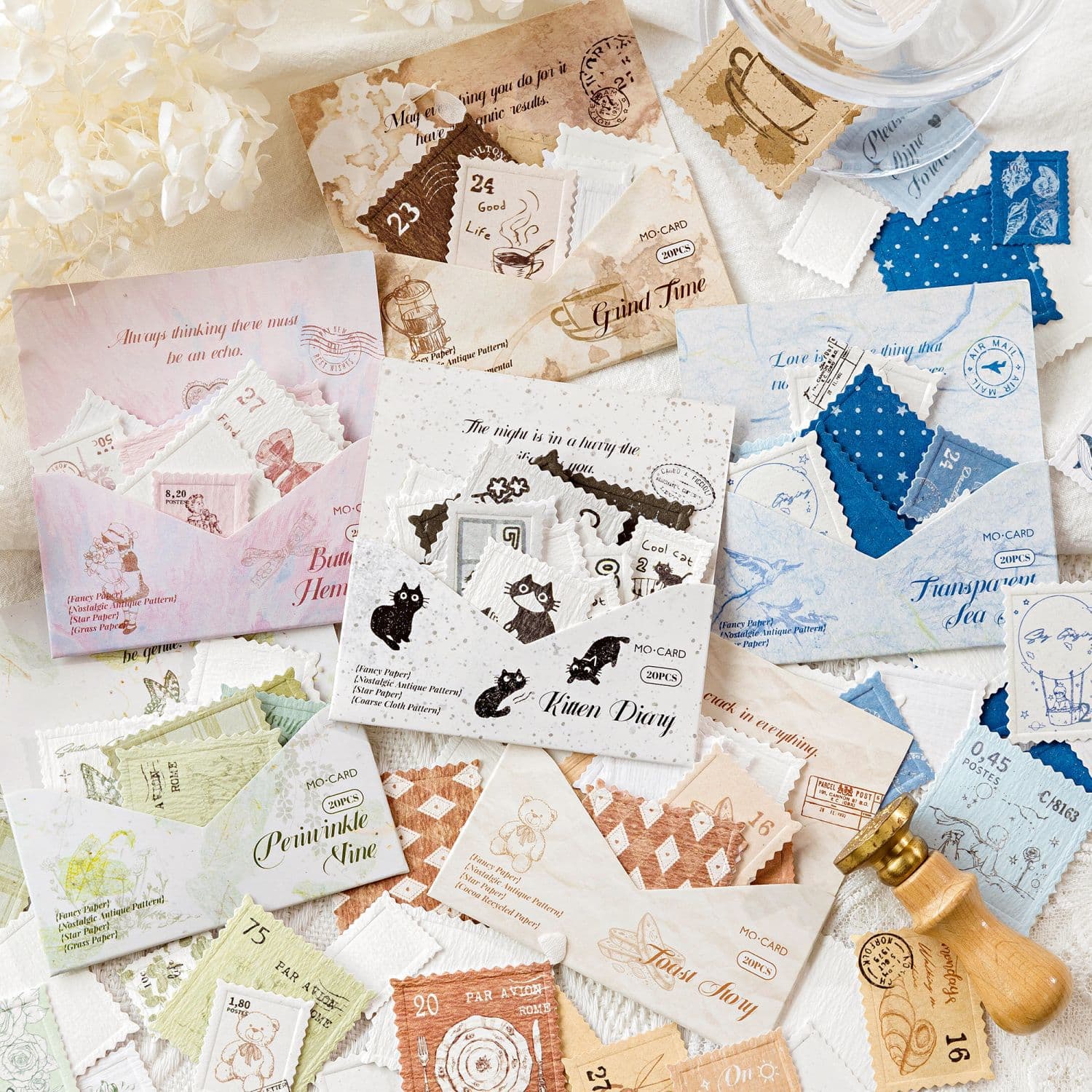 Mo Mo Letterpress Embossed Sticker Pack Paper Stamp Series Vintage Versatile Journal Stamp DIY Base Decorative Stickers