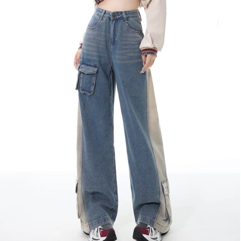 2026 New Heavy-Duty Multi-Pocket American Vintage Washed Yellow Straight-Leg Cargo Pants Cool Women's Casual Trousers Wholesale