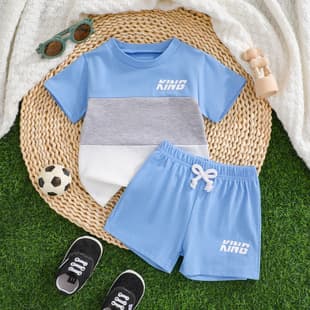 New EU/US Boys Printed Short Sleeve Round Neck T-Shirt + Printed Shorts Summer Boys Short Sleeve Set