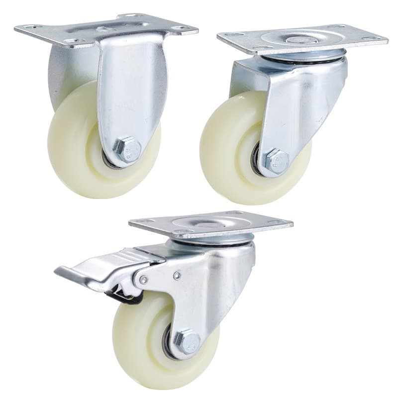 White Nylon Swivel Caster with Brake, White PP Industrial Hand Truck Wheel, 3, 4, 5 Inch Directional Wheel, Silent Swivel Caster