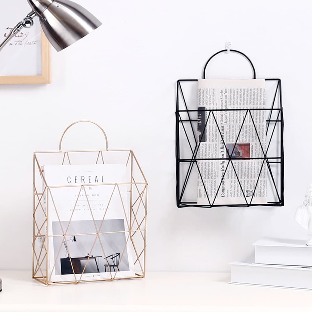 Nordic Ins Gold Iron Handled Book and Newspaper Rack Home Living Room Wall Decoration Newspaper Organizer Storage Stand