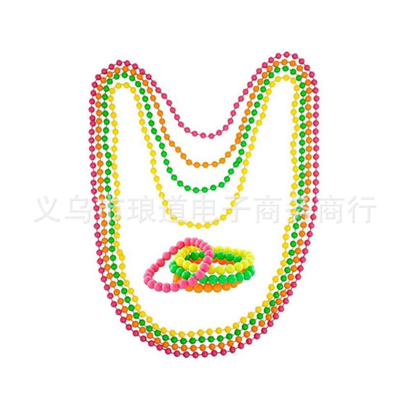 1980s party neon necklace bracelet solid color connected bead necklace neon beaded bracelets