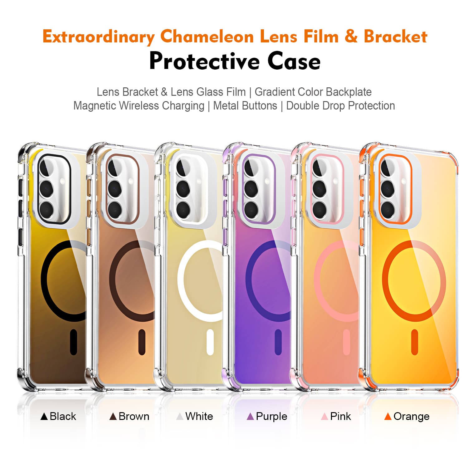 New Four-Corner Drop-Proof Premium Lens Cover Stand A57 Colorful Chameleon Magsafe S25 FE
