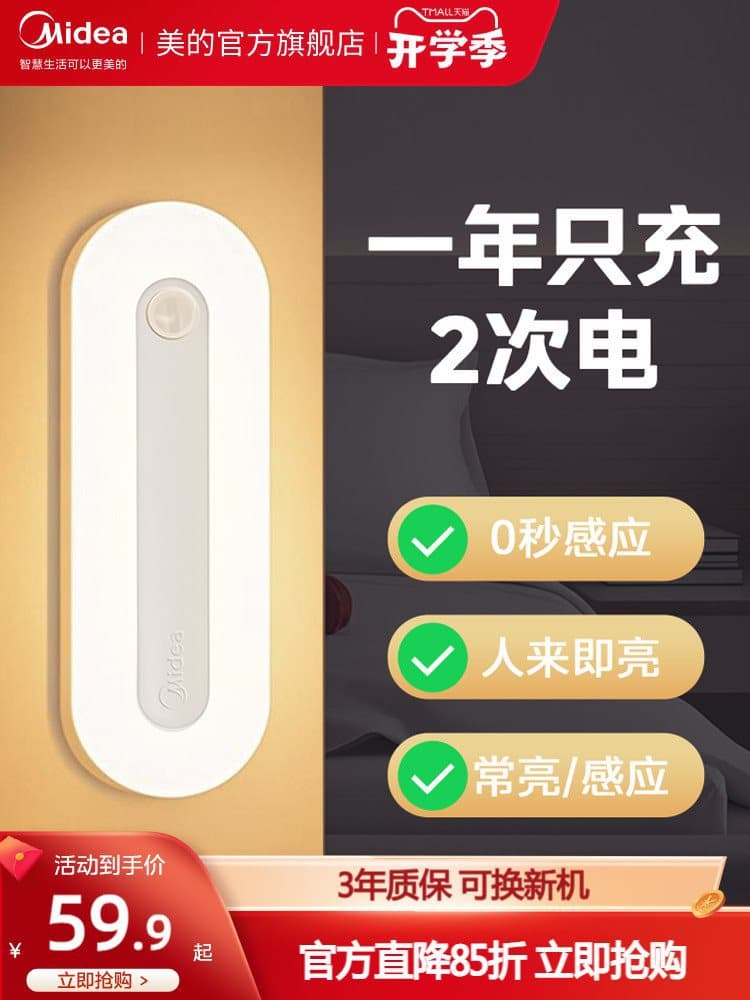 Midea Smart Auto Motion Sensor Light for Night Use, Instant On/Off at Entryways, Corridor and Door Wall Lamp
