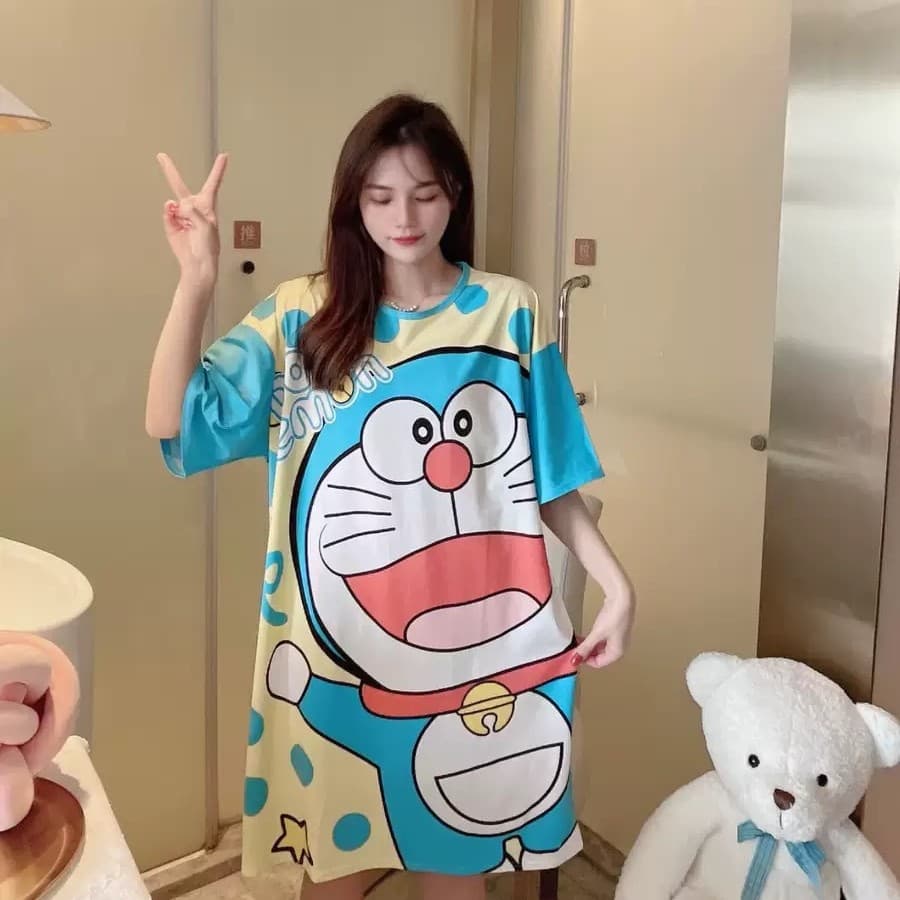 Loose-fit summer sleep dress, short sleeve, cute cartoon internet-famous pajamas for women, spring and autumn homewear