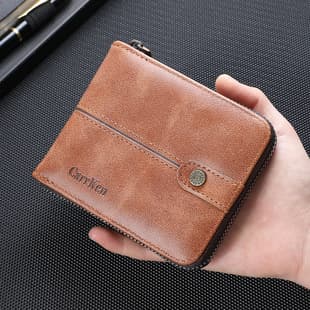 Cross-Border Men's Wallet Short Vintage Stitching Zipper Wallet Multi-Function Multi-Card Slot Credit Card Coin Purse