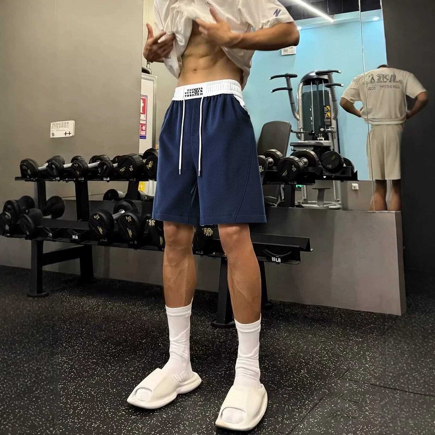 Navy blue American sports shorts men's summer outdoor running fitness training pants casual basketball four-quarter pants