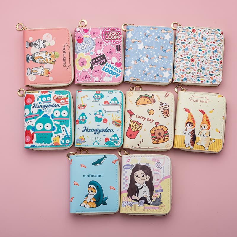 2024 women's cartoon anime cross-border factory wholesale snap-button short wallet card holder coin purse multi-slot billfold