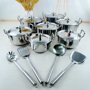 Stainless Steel 18-Piece Stockpot Set, Multi-Use Kitchen Cookware Set, African Thickened Stockpot, 14-Piece Pot Set