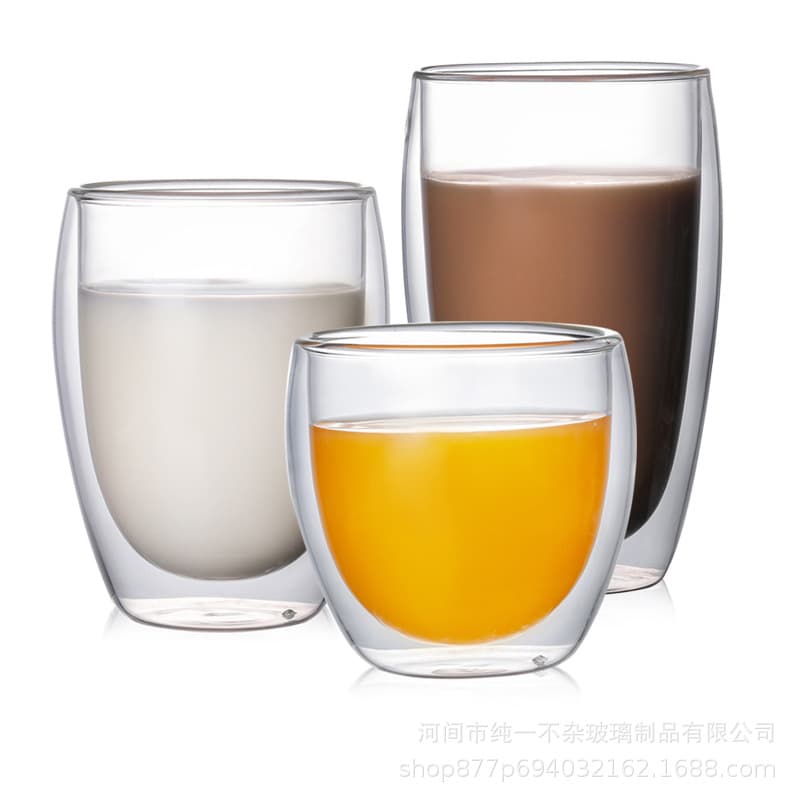 Borosilicate Transparent Double-Wall Glass Coffee Cup with Handle, Home Milk Cup, Mug, Factory Wholesale