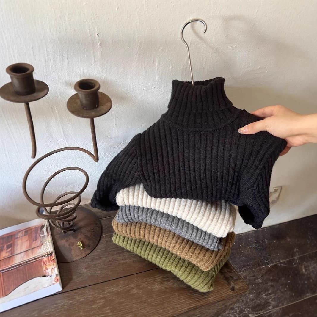 Class A Children's Turtleneck Sweater Autumn Winter New Style Boys Girls Thickened Knit Base Layer Baby