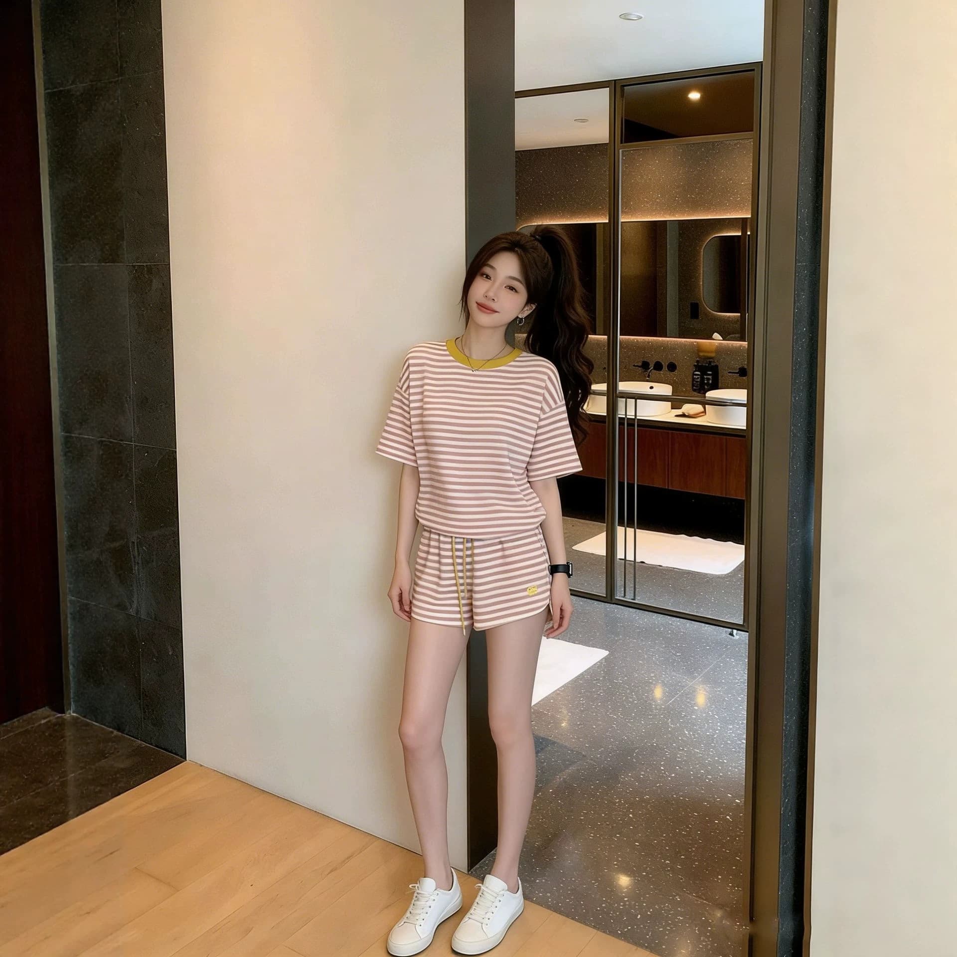 2026 Trendy Loose Fitting Slimming Shorts Two-Piece Set Fashion Sportswear for Women New Summer 3519