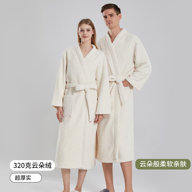 Coral Velvet Nightgown Winter Thickened Warm Extended Nightgown Men and Women Hotel Bathrobe Couple Nightgown Coral Velvet