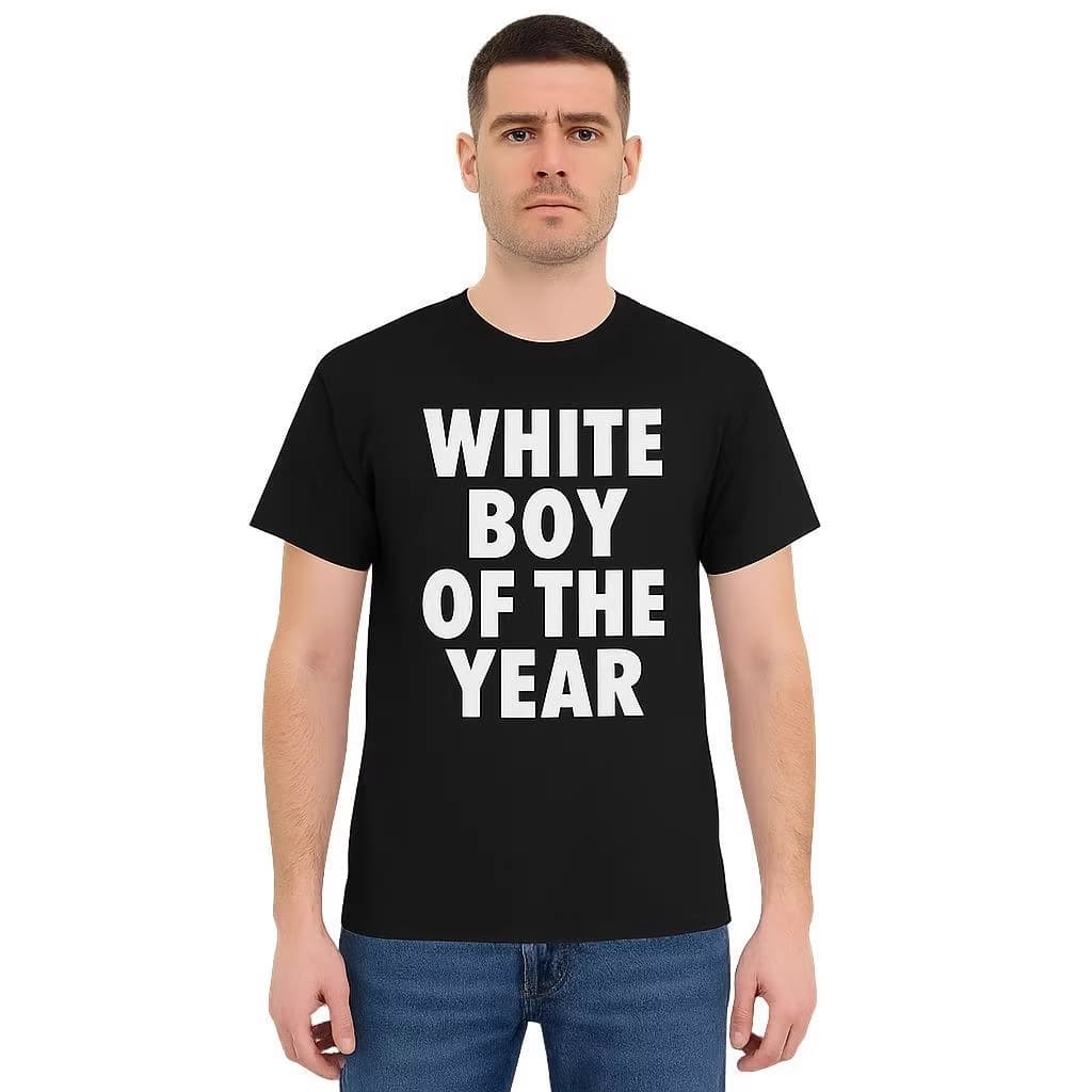 Cross-border European size "WHITE BOY OF THE YEAR" slogan men's T-shirt, European size, pure cotton, round neck, short sleeves