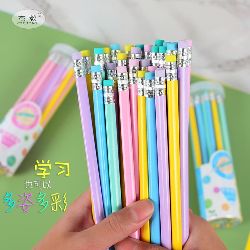 Popular candy color pencil primary school students writing pencil HB pencil macaron log jelly pencil factory wholesale