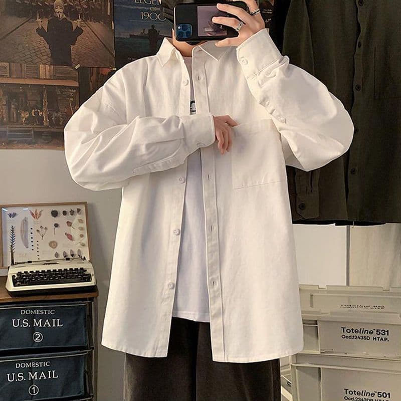 Slim Fit Casual Long Sleeve Shirt Spring Autumn Jacket Japanese Style Versatile Workwear Shirt for Men