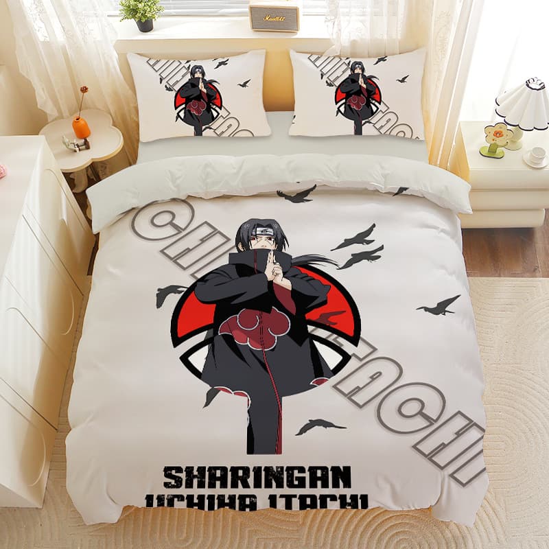 Naruto Four-Piece Student Anime Popular Three-Piece Set Naruto Sasuke Akatsuki Organization Quilt Cover Brushed Bedding