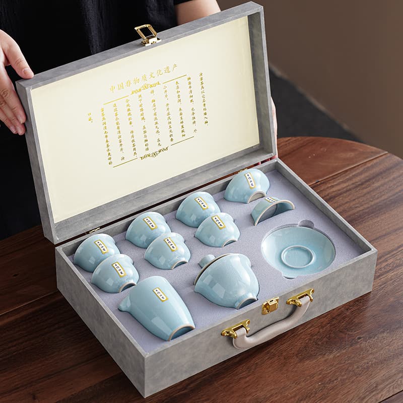 High-end Kung Fu Tea Set Home Complete Set Ge Kiln Ceramic Office Reception Business Event Souvenir