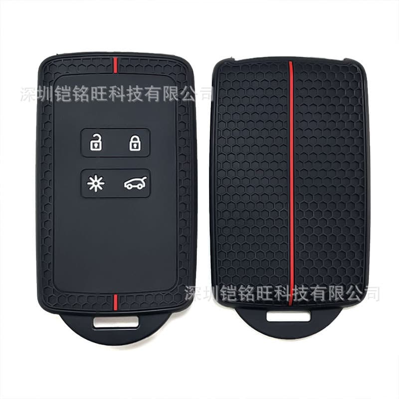 Silicone Key Case for Renault Koleos tce300, Kadjar Smart Key Honeycomb Pattern Red Stitching Key Cover