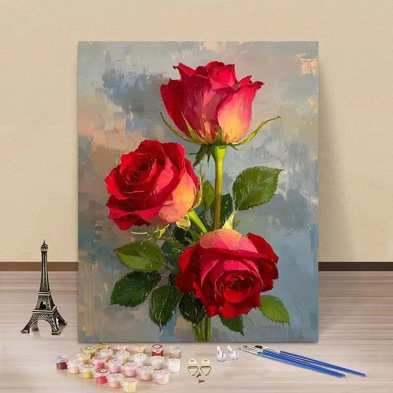 DIY Digital Oil Painting Rose Hand-Painted Coloring Oil Painting Healing Floral Decorative Painting Birthday Gift for Others