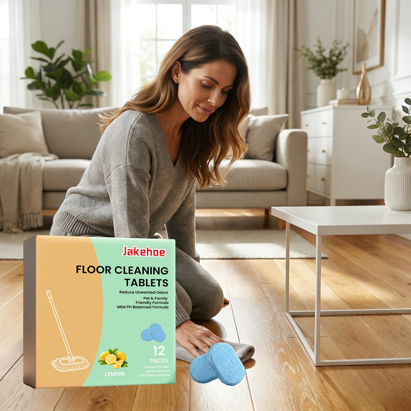 JAKEHOE Floor Cleaning Tablets - Daily Home Floor Cleaning, Stain Removal, Fresh Scent, Convenient Care Tablets