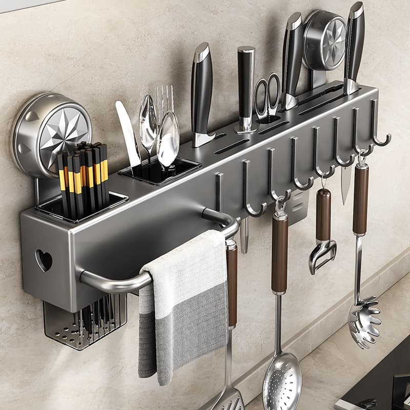 Punch-Free Suction Cup Kitchen Storage Rack Wall-Mounted Multi-Functional Chopsticks Knife Holder Household Storage Rack