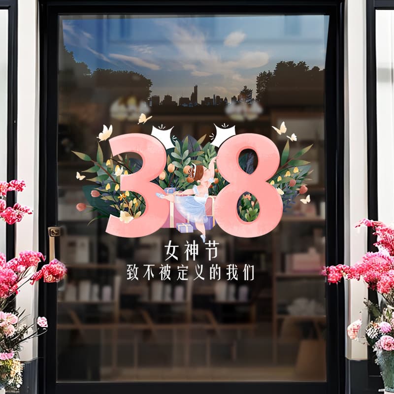 Women's Day Decoration Beauty Salon Scene Atmosphere Window Sticker 38 Women's Day Shop Window Glass Door Sticker