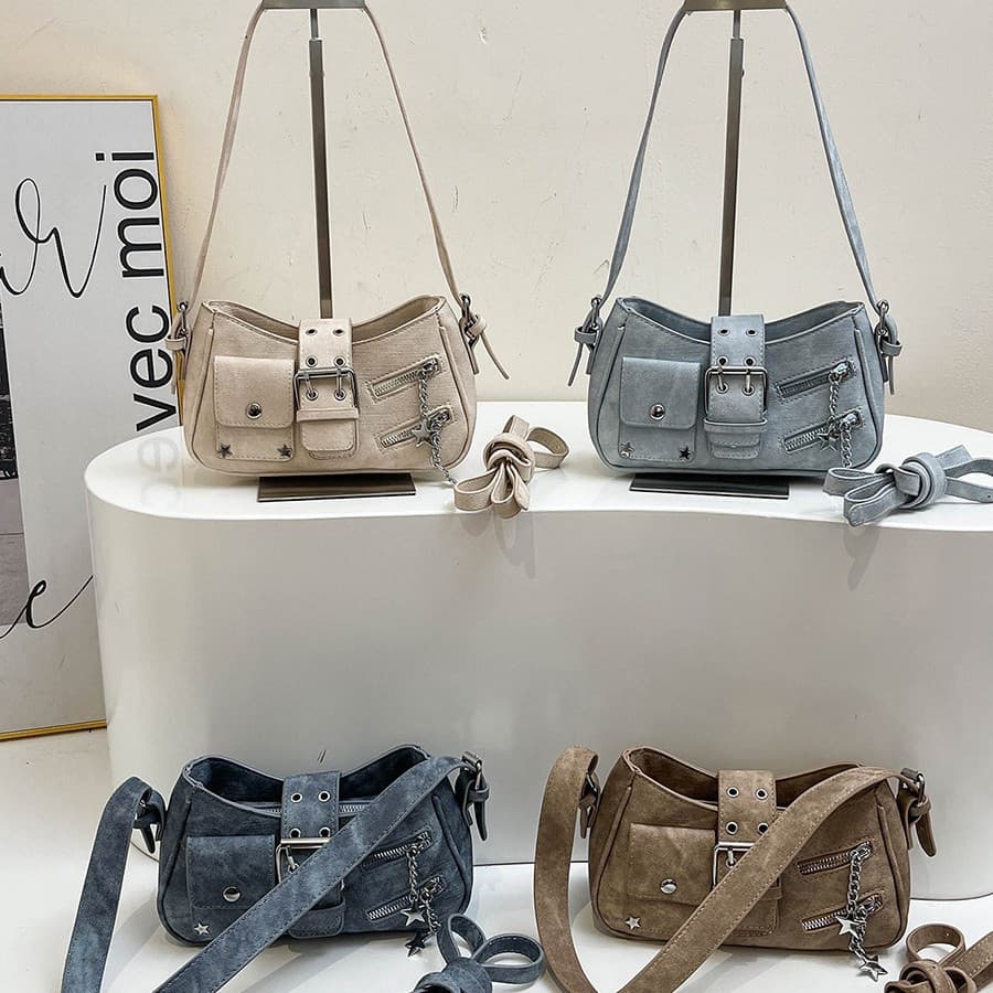 2025 New Trendy Bag Star Rivet American Style Hot Girl Underarm Bag Women's Handbag Shoulder Crossbody Motorcycle Bag