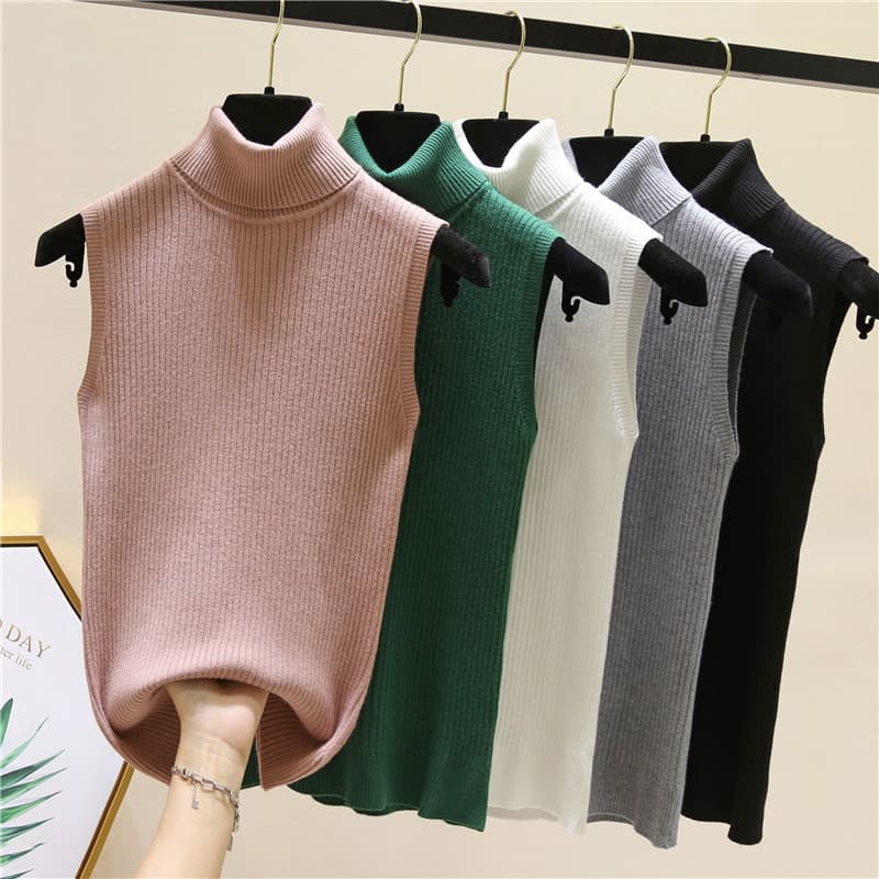 Sleeveless High Neck Warm Vest for Women, 2020 Autumn/Winter Pairing with Blazers, High Elasticity Knit Inner Wear Layering Top