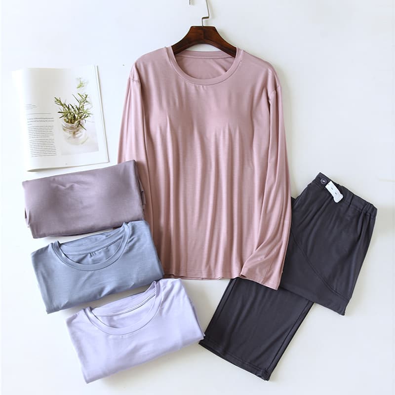 Thin Modal Breast Pad Long Sleeve Postpartum Clothing Spring and Summer Women's Waist Adjustable Belly Support Pants Maternity Postpartum Nursing Clothing