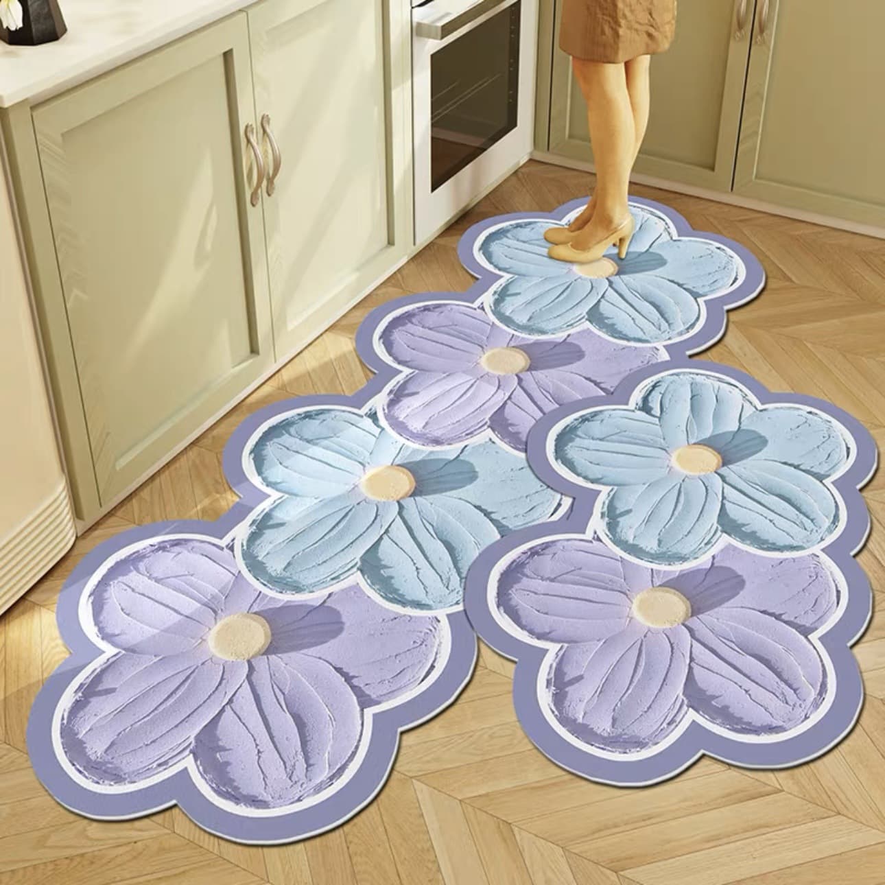 Cross-Border Temu Floral Kitchen Combination Floor Mats, Long Stain-Resistant and Wear-Resistant Kitchen Floor Mats, Entrance Door Mats, Ready for Delivery