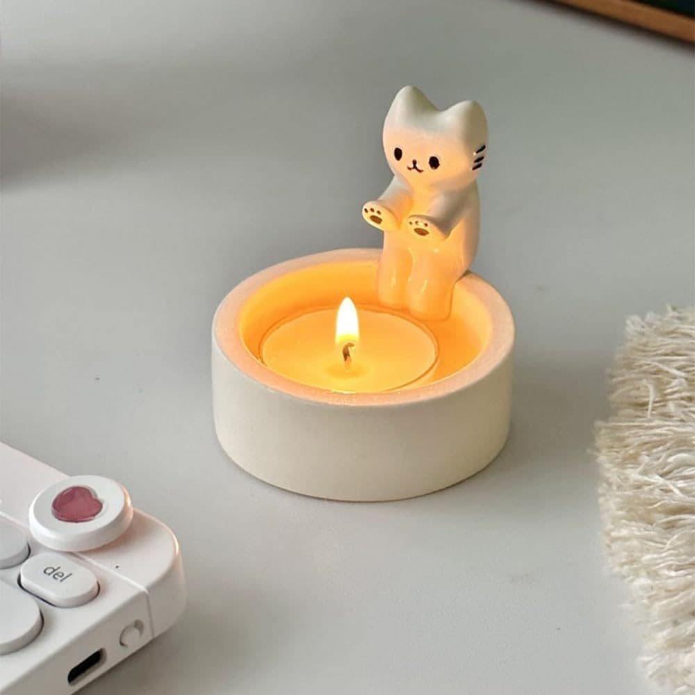 Cross-border Cat Candle Holder, Cute Candle Design Decorative Ornament, Home Garden Resin Craft Vintage Handmade