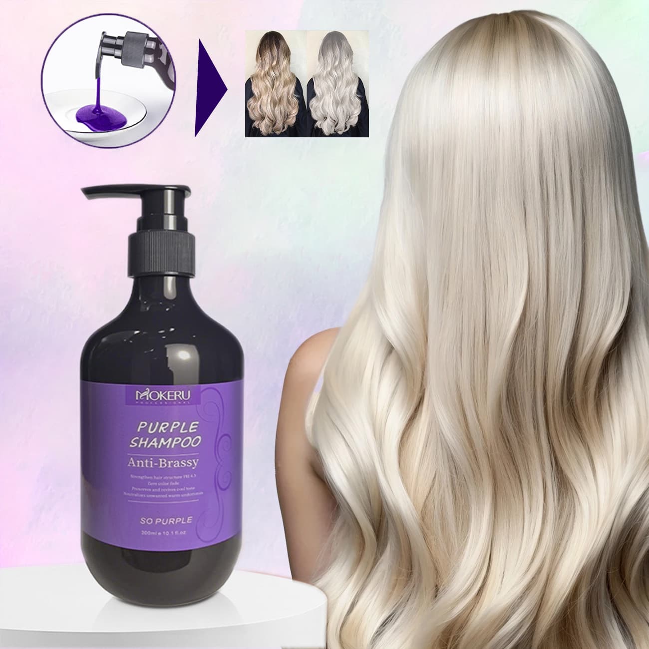 Machino Purple Shampoo for Removing Orange and Yellow Tones, Post-Dye Hair Care Shampoo, Flaxen Gray and Silver Shampoo