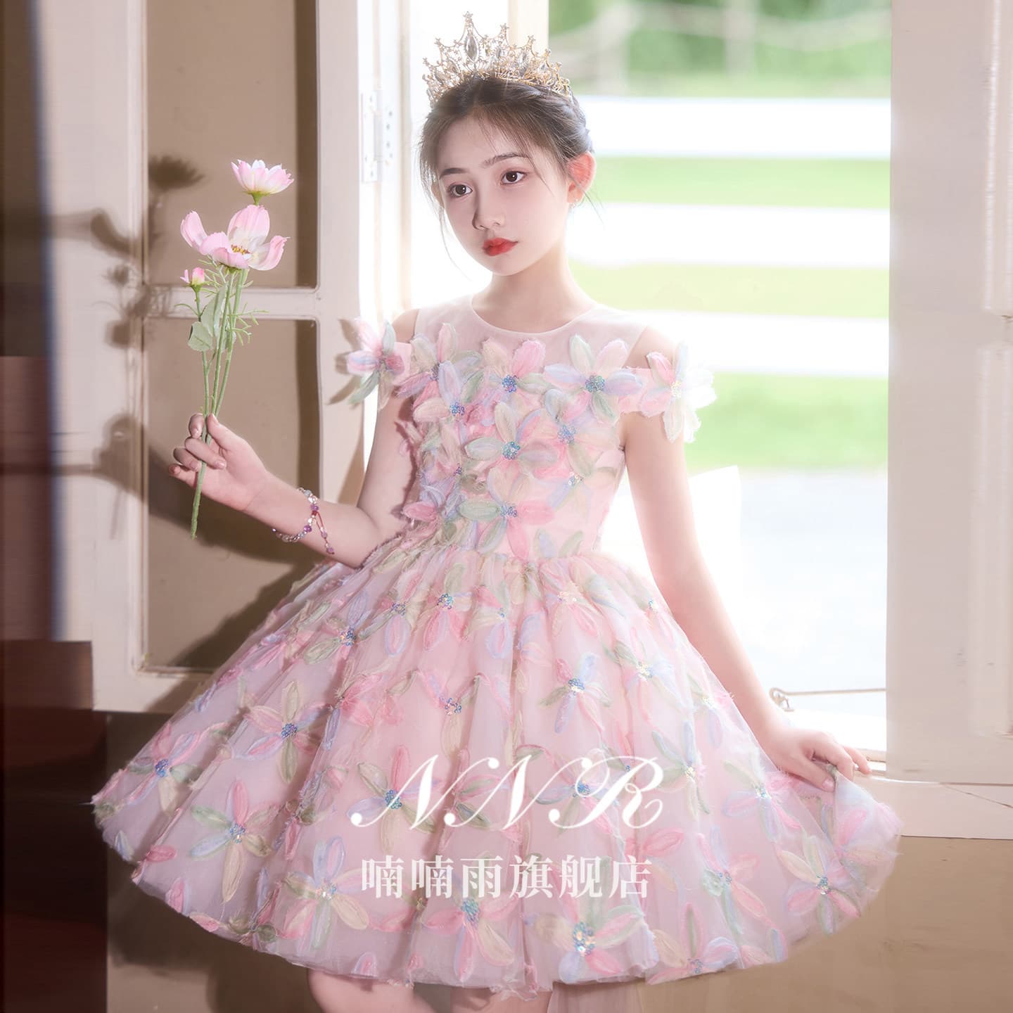 Pink Girls Dress Summer High-End Birthday Princess Dress for Children Little Host Piano Performance Costume