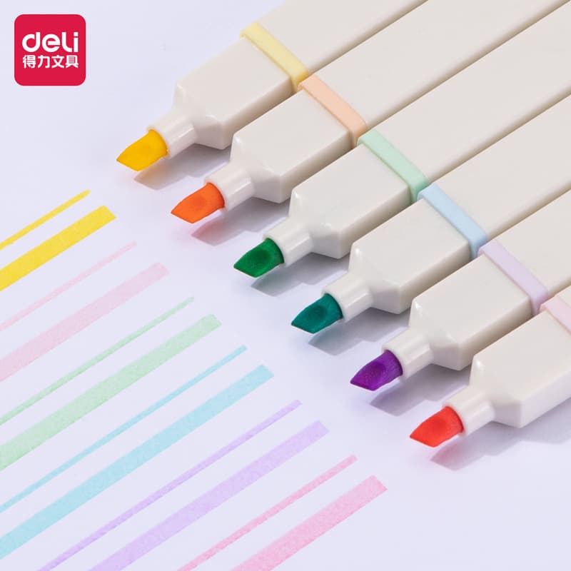 Deli S742 Square Barrel Highlighters (Assorted) (Box)
