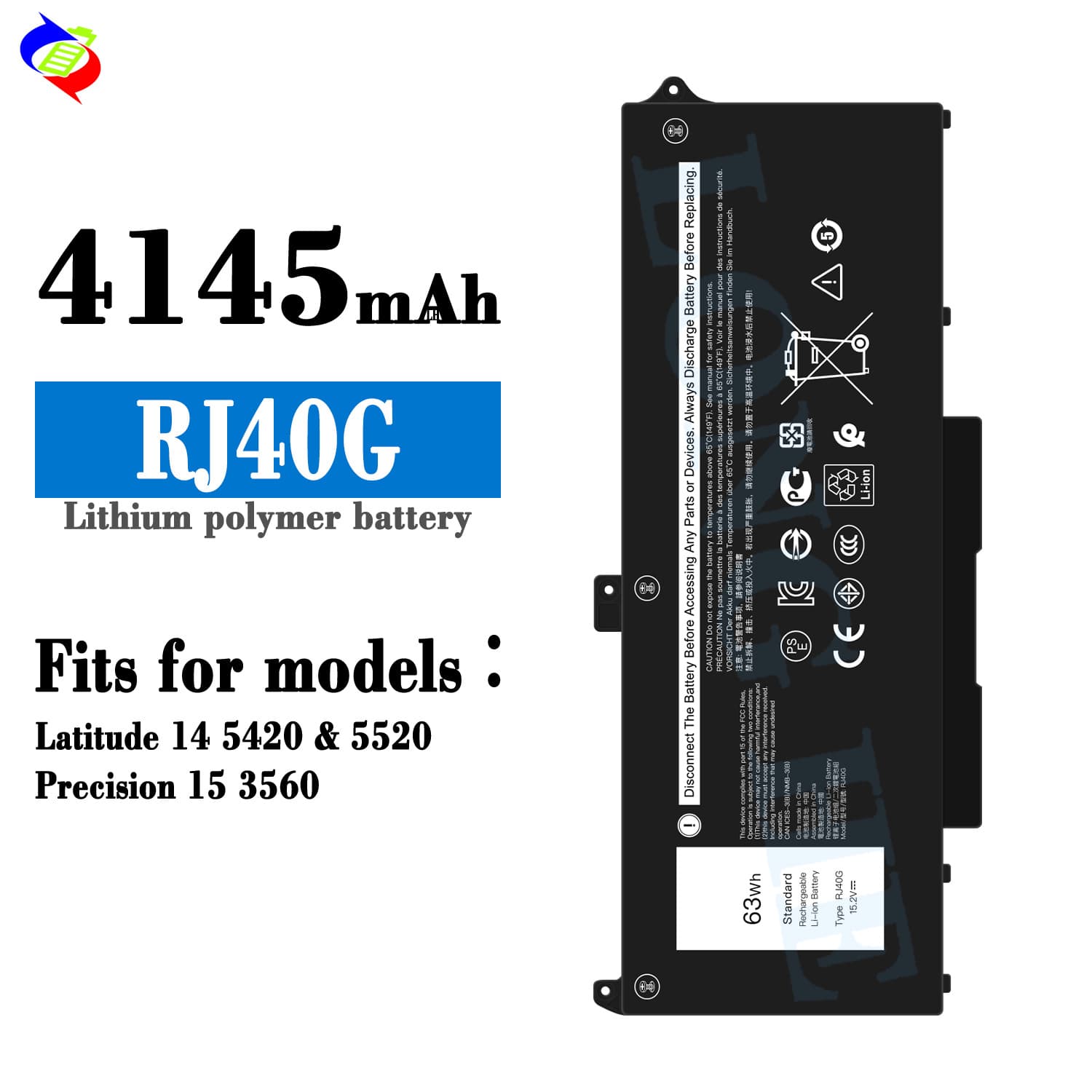 Compatible with Dell RJ40G Laptop Battery Latitude 14 5420 / 5520 / Precision 15 3560